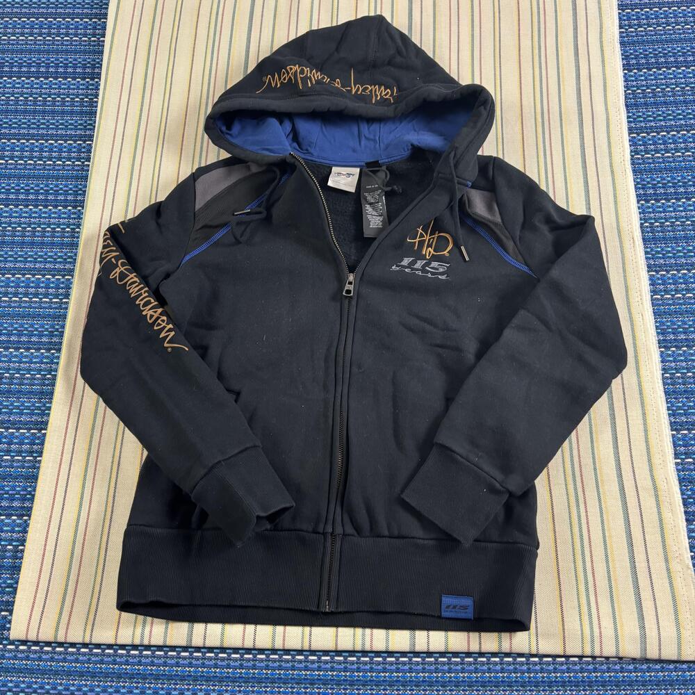 Harley-Davidson Hoodie Mens Medium Black Blue 115 Years Full Zip Embroidered GC